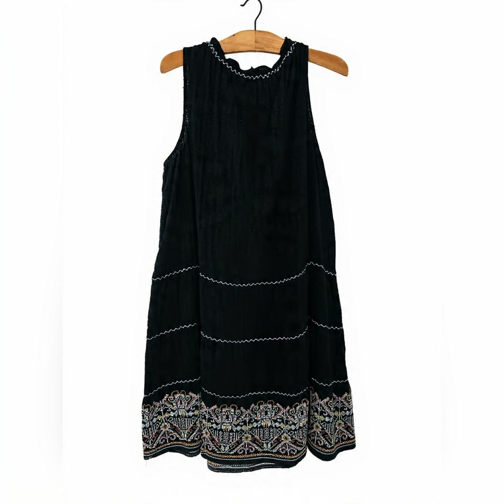 Max Studio Black Midi Dress with White Embroidery Boho Beach Coastal - Picture 3 of 8